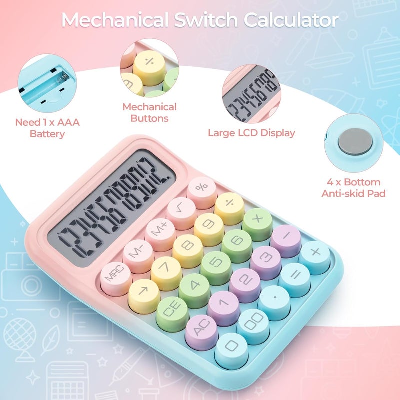 MG Mechanical Switch Calculator, 12 Digit Basic Desk Calculator, Large LCD Display and Big Buttons, Cute Desktop Calculators Gift for Children Students Teacher - Image 2
